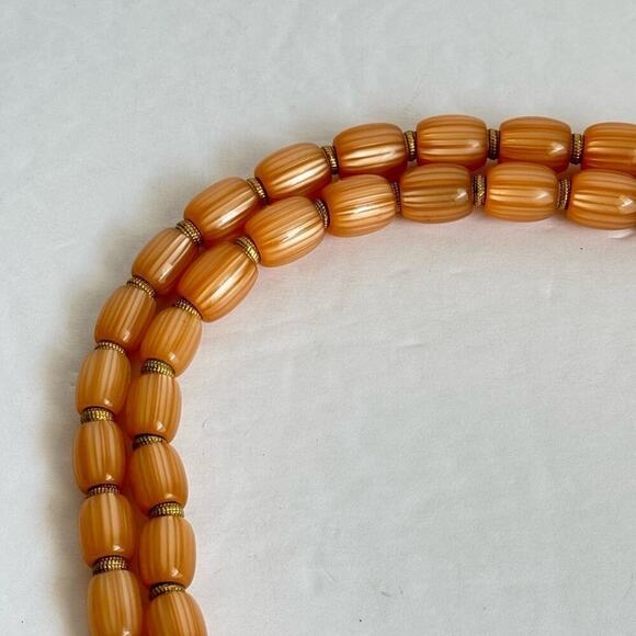 Trifari Moonglow Necklace Multi-Strand Beaded Vintage Crown Peach Orange Lucite - Picture 4 of 10